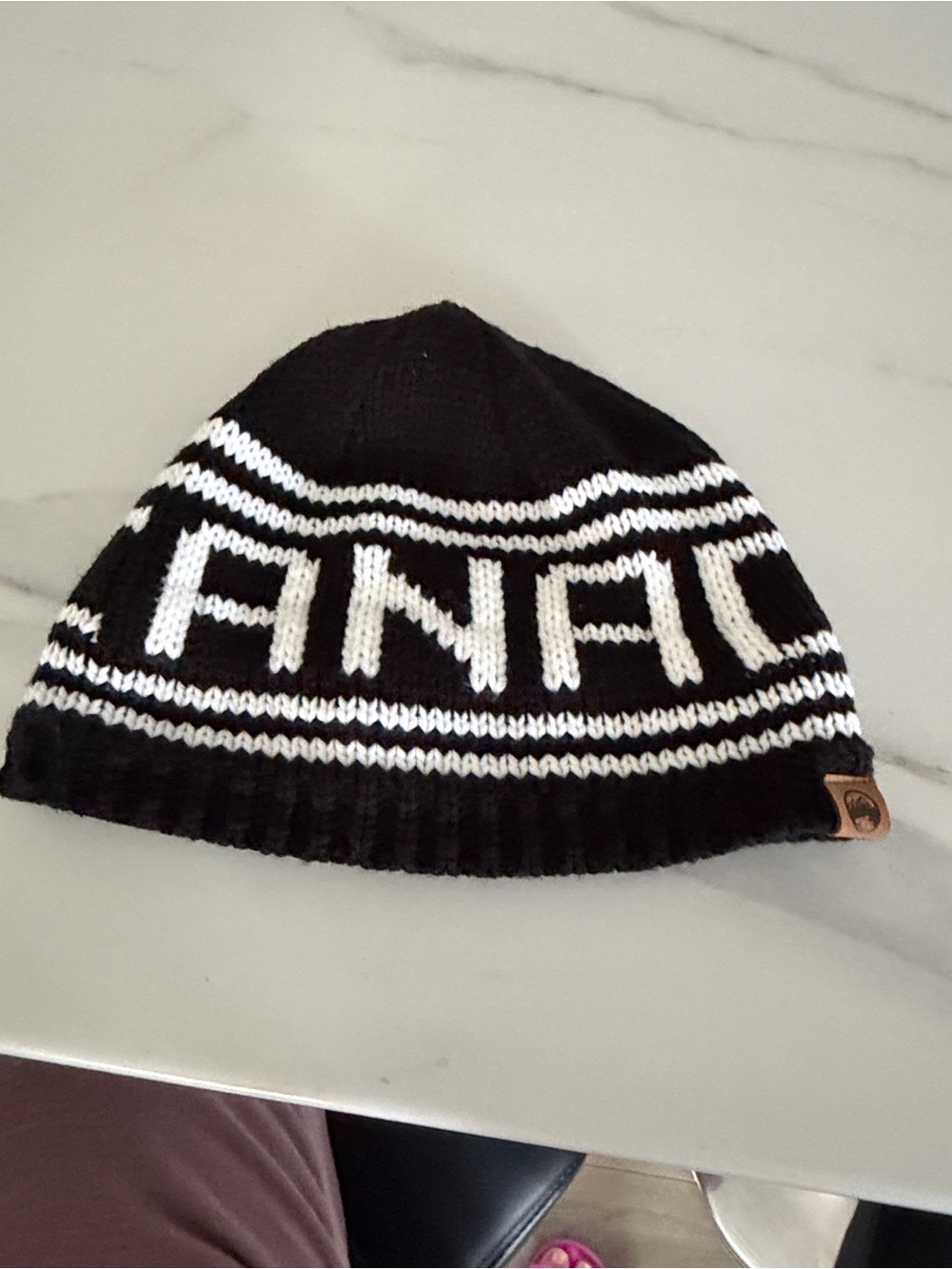 Black & White Knit Beanie with ANFTL Logo - Kids Accessories